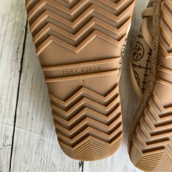 PREOWNED TORY BURCH T MONOGRAM CROSS ESPADRILLES SLIDE SANDALS CREAM 7 WOMEN - Picture 3 of 6